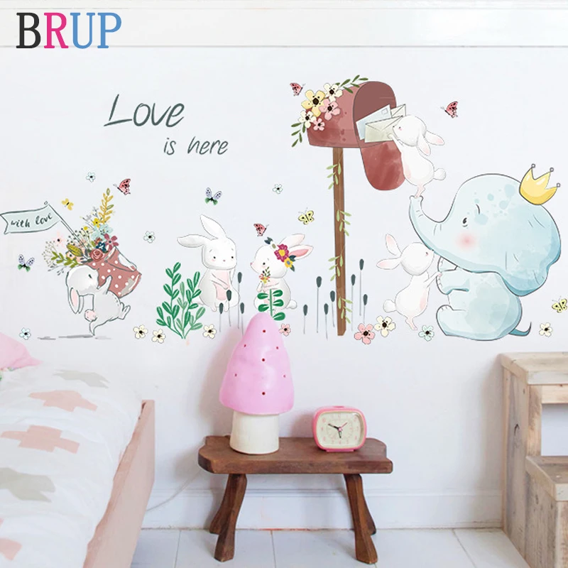 

Cartoon Lovely Animals Wall Stickers for Kids Rooms Rabbits Elephant Recieve Email Decorative Vinyls for Walls Room Decor