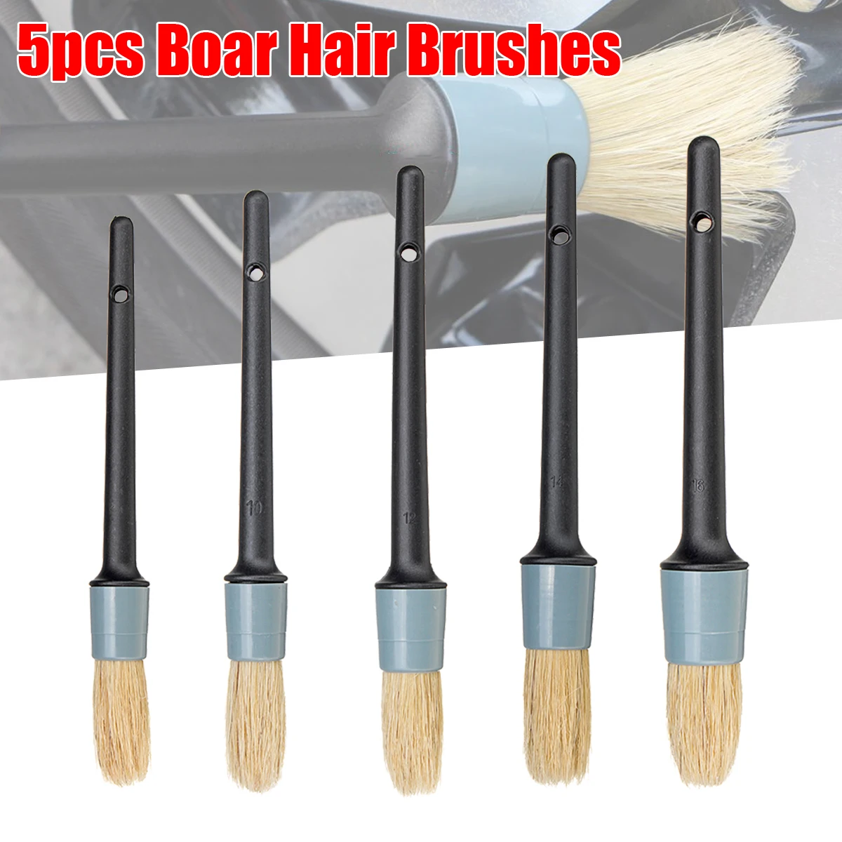 5pcs Natural Boar Hair Detail Brush Auto Detailing Brush Set for