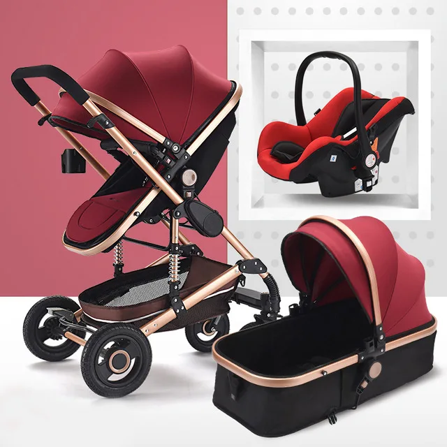 Детская коляска 3 в 1, роскошная коляска для новорожденных, детская коляска, складная, анти-шок, высокий вид, детская коляска на колесиках - Цвет: 19