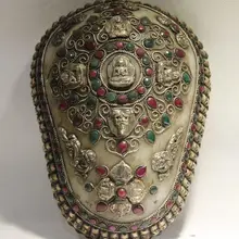 В Тибет Буддизм Серебряный Кристалл Камень Будды Бодхисаттвы Чаша Капалу Череп Чашки(B0531