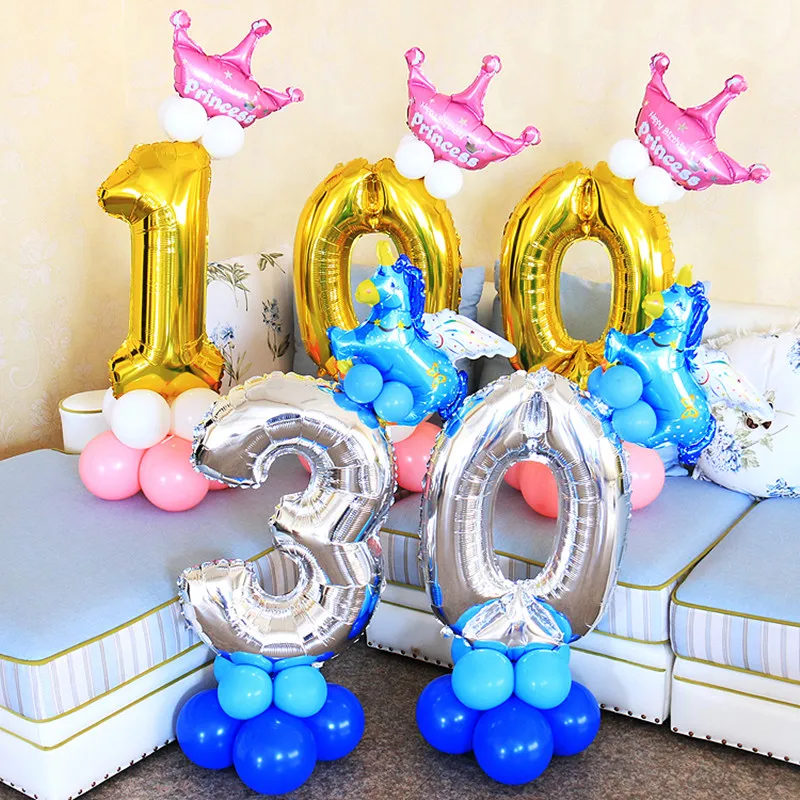 

30 inches Gold Silver Number 0-9 Foil Balloons birthday party decorations kids balloon pillar baby shower event party supplies