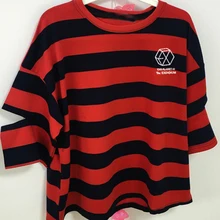 Mainlead EXO baekhyun тот же бандаж на локоть Половина рукава красный желтый в полоску девушка футболка