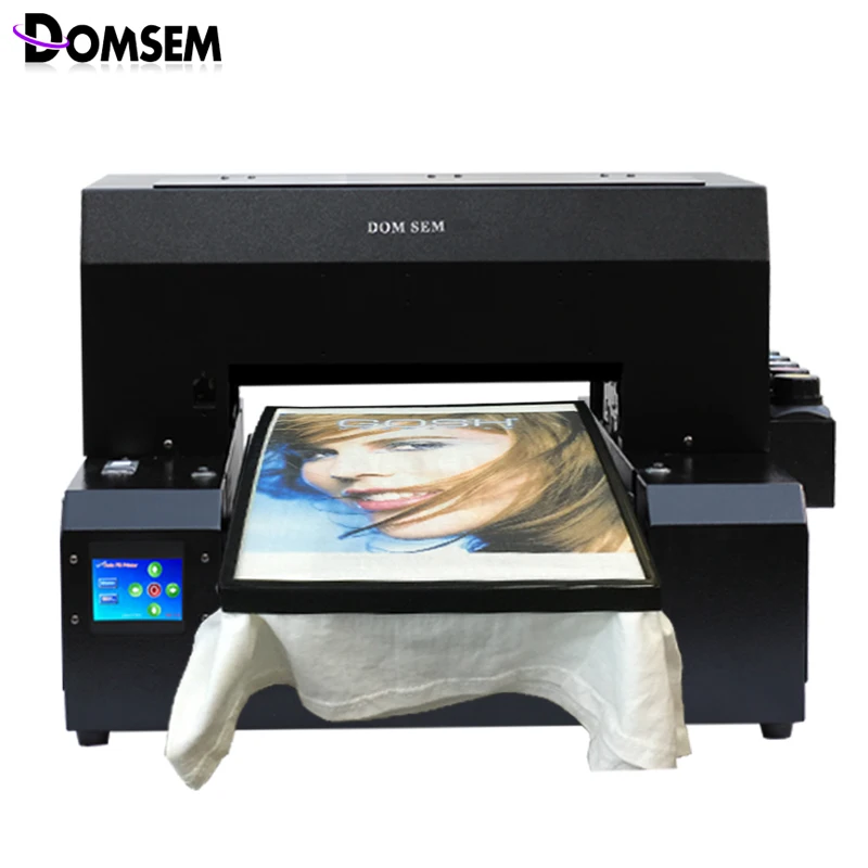 

DOMSEM Cloth Tshirt T-shirt T shirt UV Printer inkjet A3 Size Custom Logo Garment Printing Machine free with ink /tray