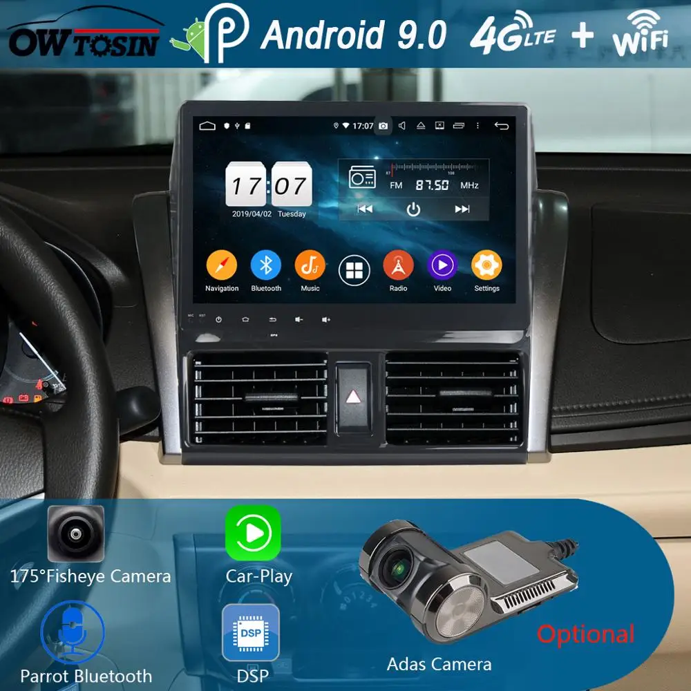 Мультимедийный проигрыватель для Toyota Vios Yaris L 10 1 9 0 дюйма IPS Android 2013 8 ядер 4 Гб + 64 ГБ