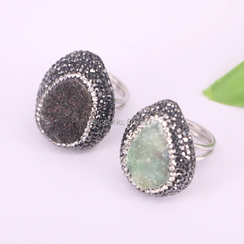 5 шт натуральный кварц geode камень кольца, со стразами украшение с цирконием кольцо для женщин