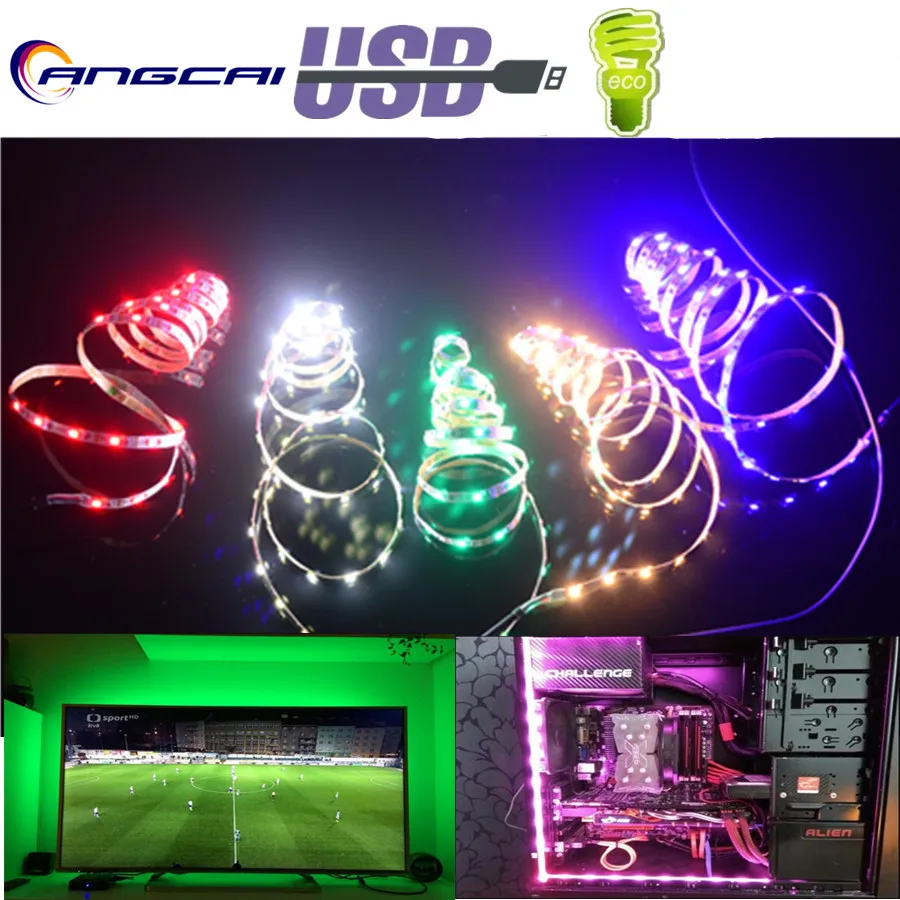 

Angcai New USB LED Strips Light For TV Computer 5MM 5V 1M 2835/3528 Diode Tape Flexible Warm White Red blue green Narrow