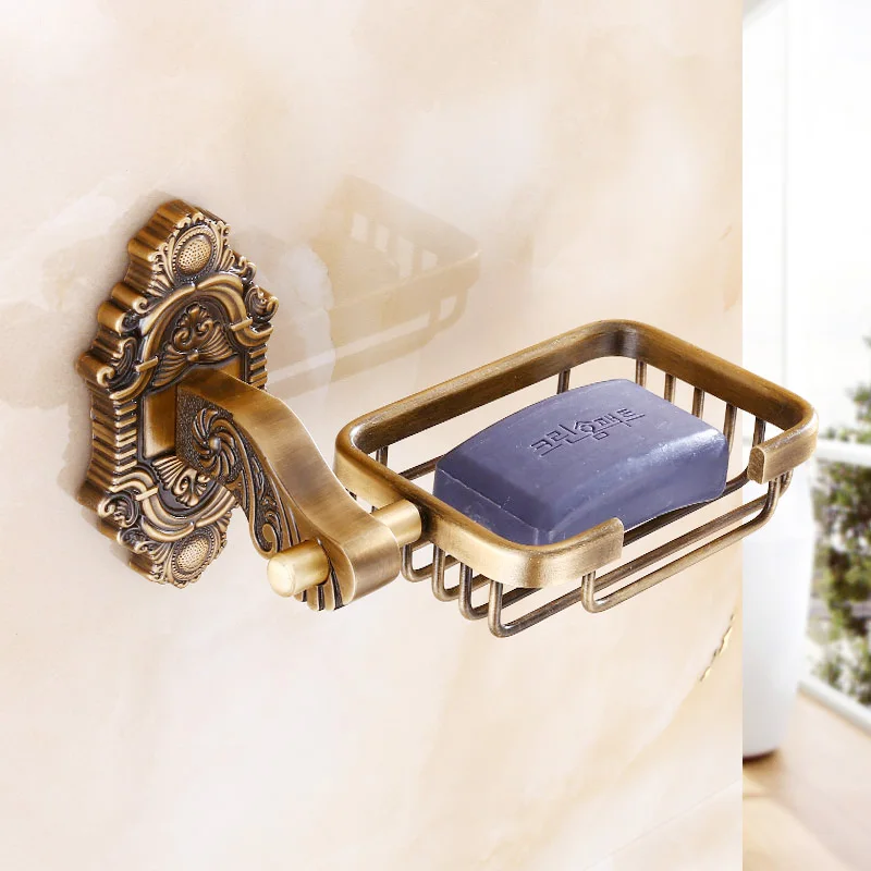 Gold antique soap rack European soap drainer holder creative wall hanging soap shelves toilet  bathroom organizer