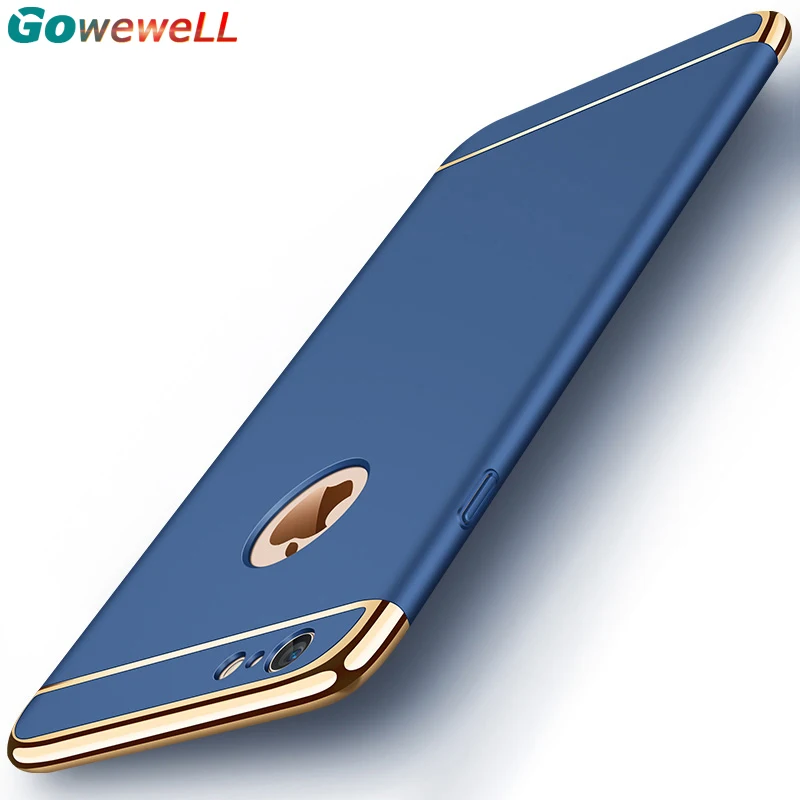 GOWEWELL 360 Degree Metal Hard Phone Case For iPhone 7 8 Plus Original 3 in 1 Back Cover for 6 6s X 5 5s SE s Coque |