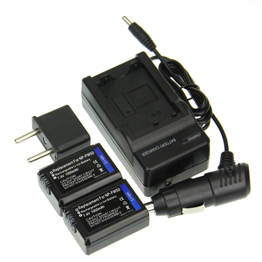 Hot Sale 2Pcs NP FW50 NP FW50 NPFW50 Li ion Battery + Charger For Sony NEX 7 NEX C3 NEX 5N NEX 5
