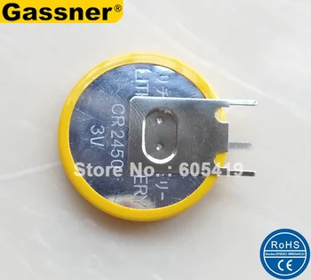 

100pcs/lot High Capacity CR2450 3V lithium button battery with 3 Soldering Pins tabs, Vertical mounting &Through hole type
