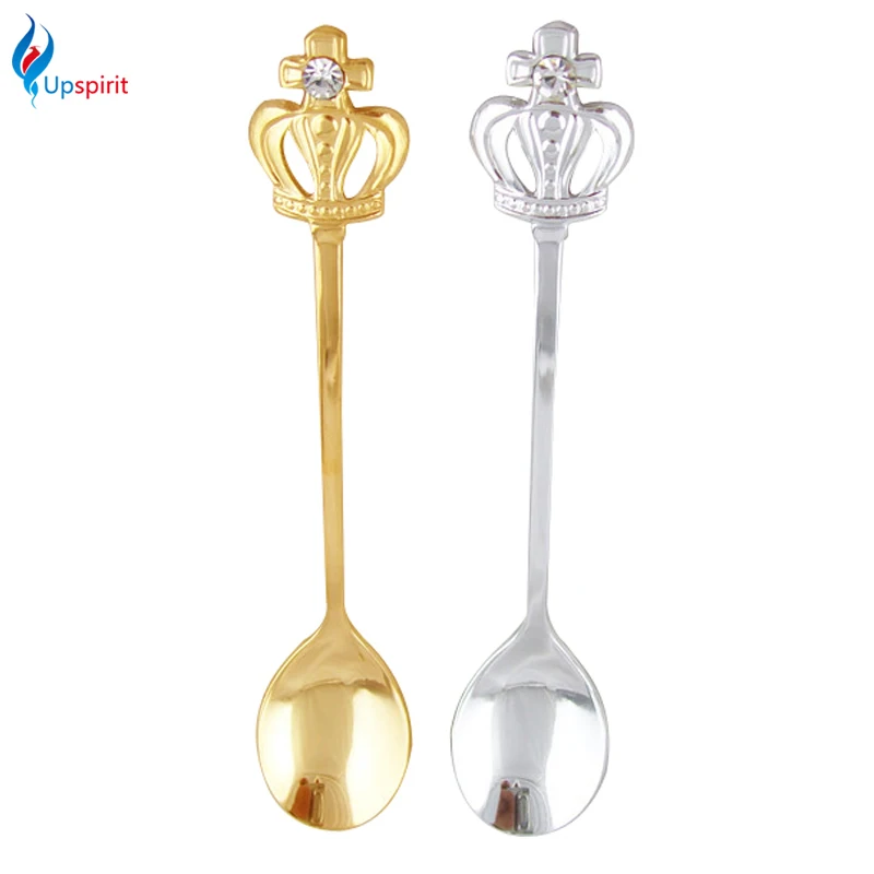4Pcs Stainless Steel Gold Silver Coffee Spoon Crown Decor Handle