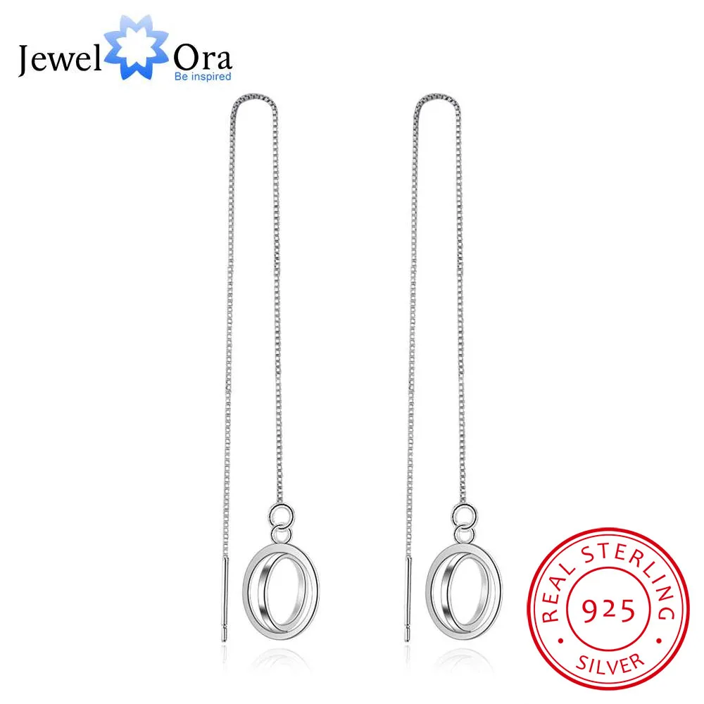

Double circle Drop Earrings For Women 925 Sterling Silver Long Earring Female Simple Style Party Gift For Gf (JewelOra EA102036)