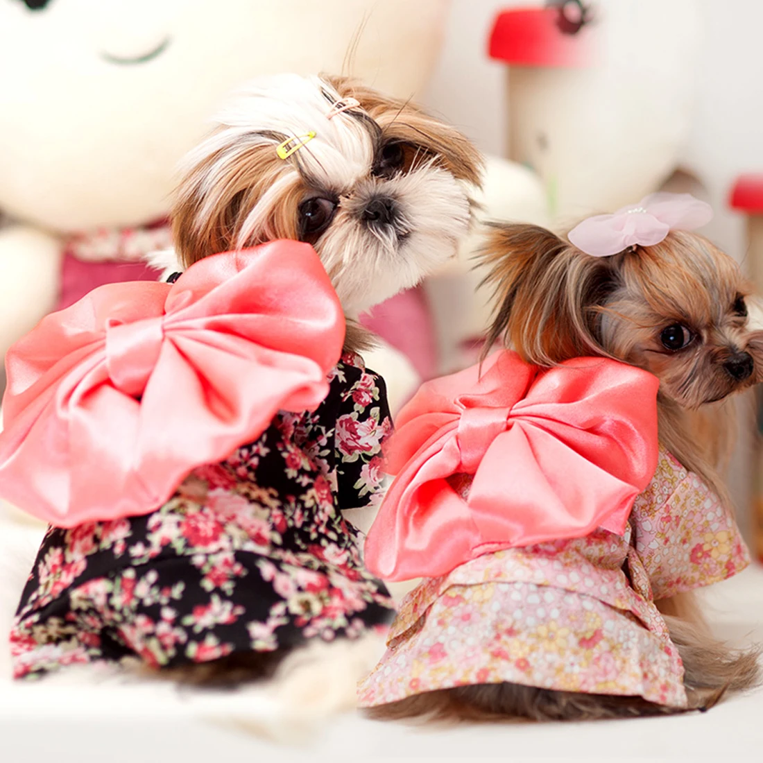 

Japan Style Pet Clothing Dog Dress Clothes Floral Japanese Kimono Bow Tie Shirt Costume pet Dog Princess Dress