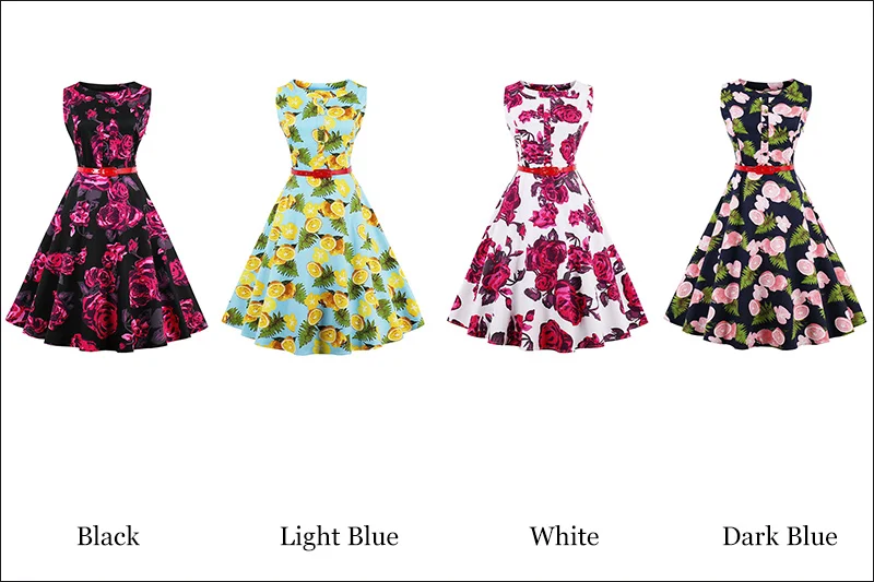 Kostlich 2018 Belt Tunic Women Summer Dress Sleeveless O-Neck Hepburn 50s 60s Vintage Dress Print Elegant Party Dresses Sundress (45)