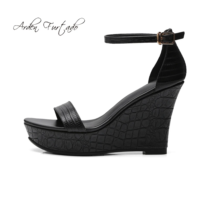 

Arden Furtado 2018 summer genuine leather ankle strap platform sandals women's shoes wedges open toe laides high heels sandals