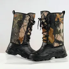 Мужские резиновые сапоги большого размера, водонепроницаемые противоскользящие модные резиновые камуфляжные сапоги для охоты и рыбалки