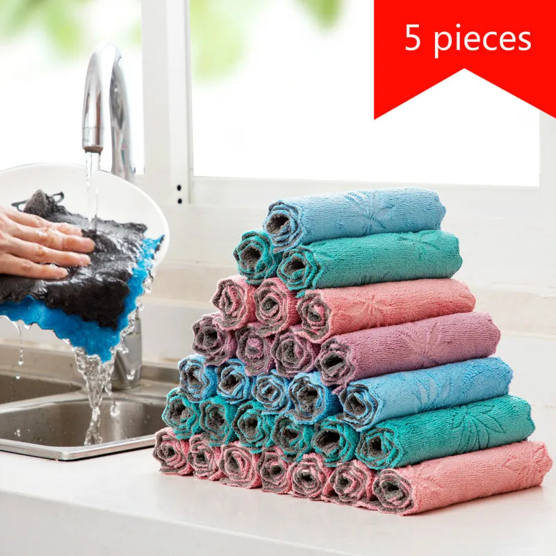 

5Piecs Dishwashcloth, kitchen cleaning cloth, household microfiber cleaning cloth dish rag kitchen towels for hands