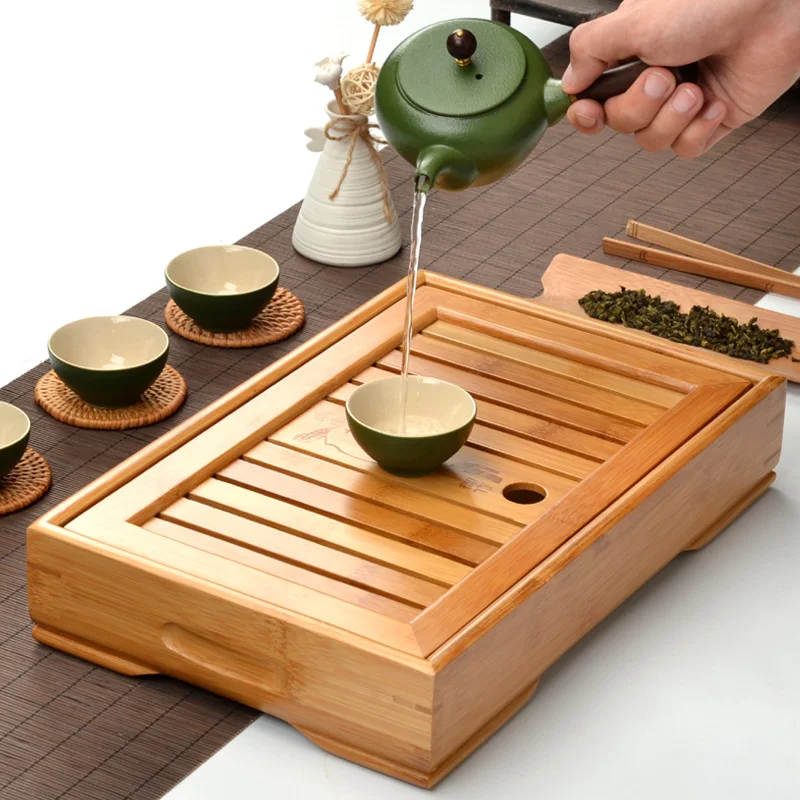 

Bamboo Kongfu Tea Table Serving Tray Chinese Wooden Tea Tray Tea Set Water Storage Traditional Teaware Home Gift