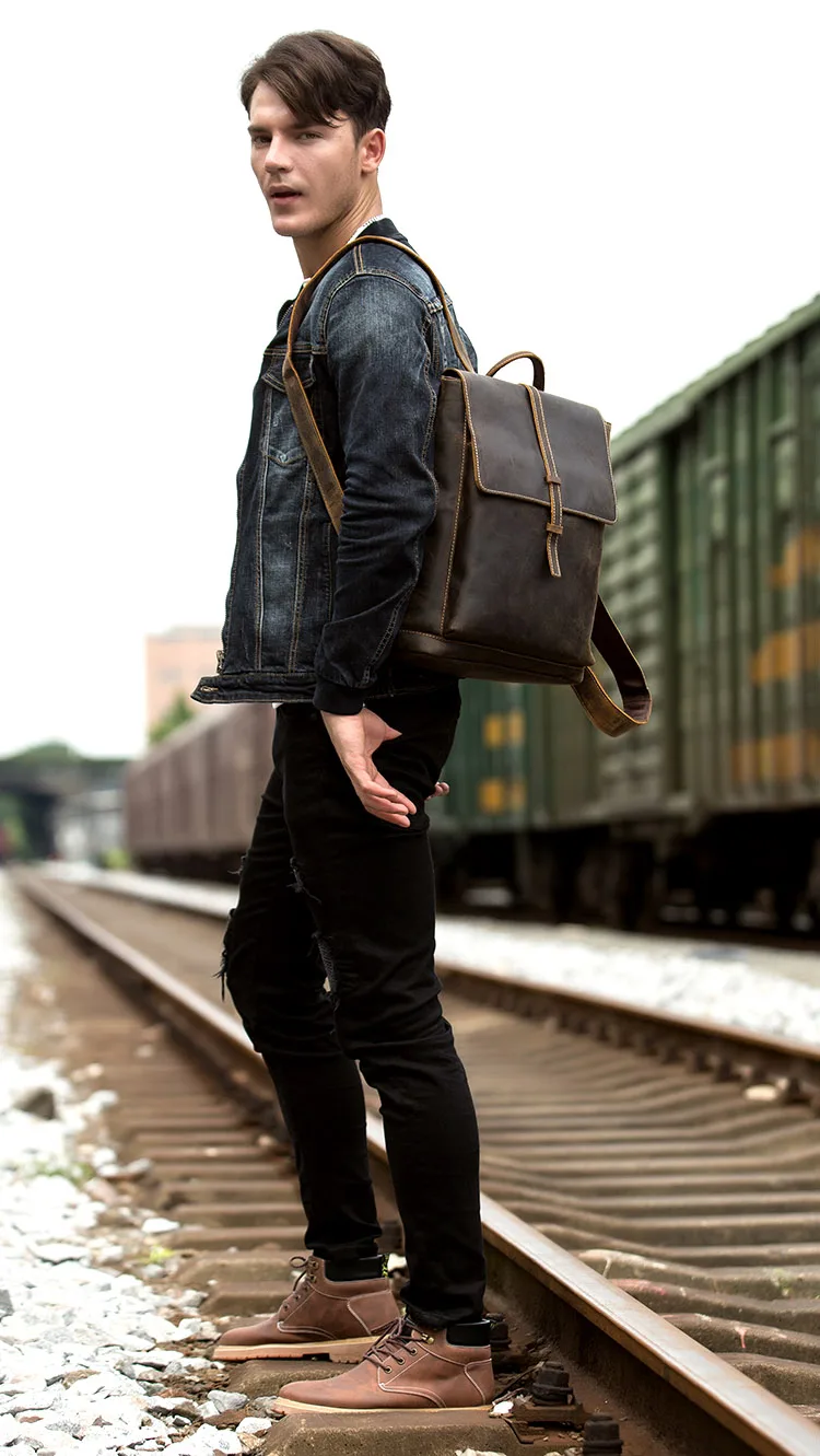 Outdoor Model Show of Woosir Handmade Mens Vintage Backpack