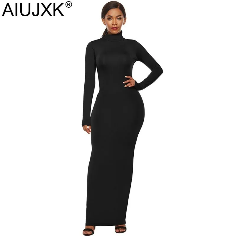 

AIUJXK Autumn Winter Long Sleeve Turtleneck Plus Size Dress For Women 2019 High Waist Woman Elegant Party Maxi Dresses 4XL 5XL
