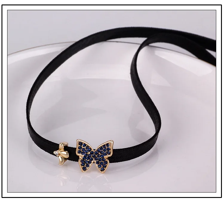 Стразы колье с бабочками ожерелье короткое женское ключица черная кожаная цепочка ожерелье для женщин вечерние ювелирные изделия ожерелье