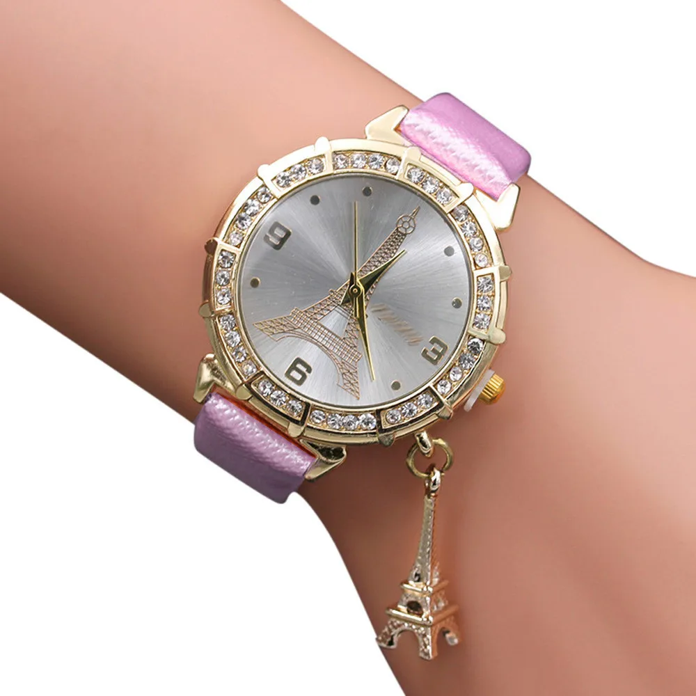 

Hot sale Women Quartz Wrist The Eiffel Tower Rhinestone pendant Wrist Watch Female Clock relogio feminino Colorful watches