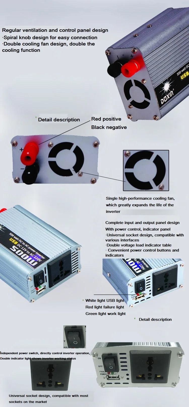 DOXIN 500 W инвертор автомобиля 12 V до 220 V серебро исправлены волны высокой частоты Мощность конвертер с USB
