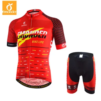 

EMONDER Custom Cycling Set Men Red Short Sleeve Pro Racing Bike Bib Shorts 4D Padded Breathable MTB Road Bicycle Clothing