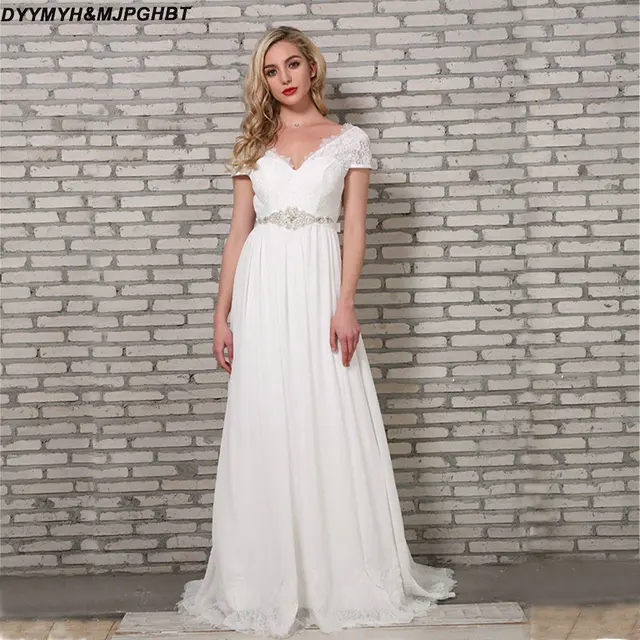 Boho Chic 2018 Lace Beach Wedding Dresses V Neck Cap Sleeves Backless ...