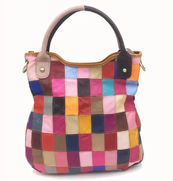 

2018 New Arrival Multicolour Genuine Leather Bags Quilted Tote Bag Colorful Women Handbag Real Leather Bag Sheepskin Messenger