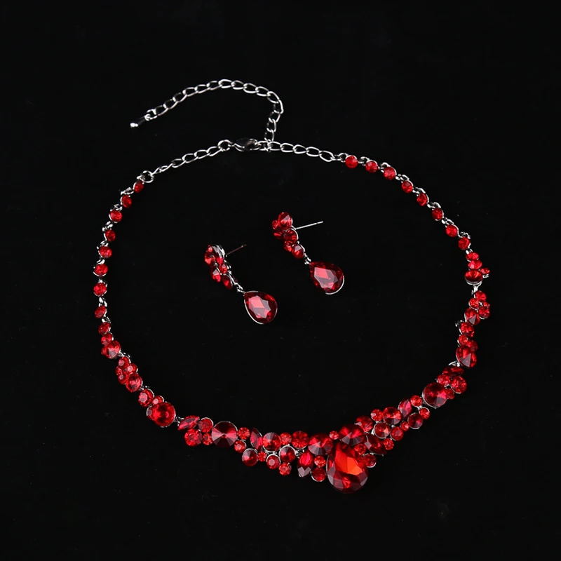 Модный Красный Кристалл ожерелье серьги ювелирные изделия Schmuck набор подарок для