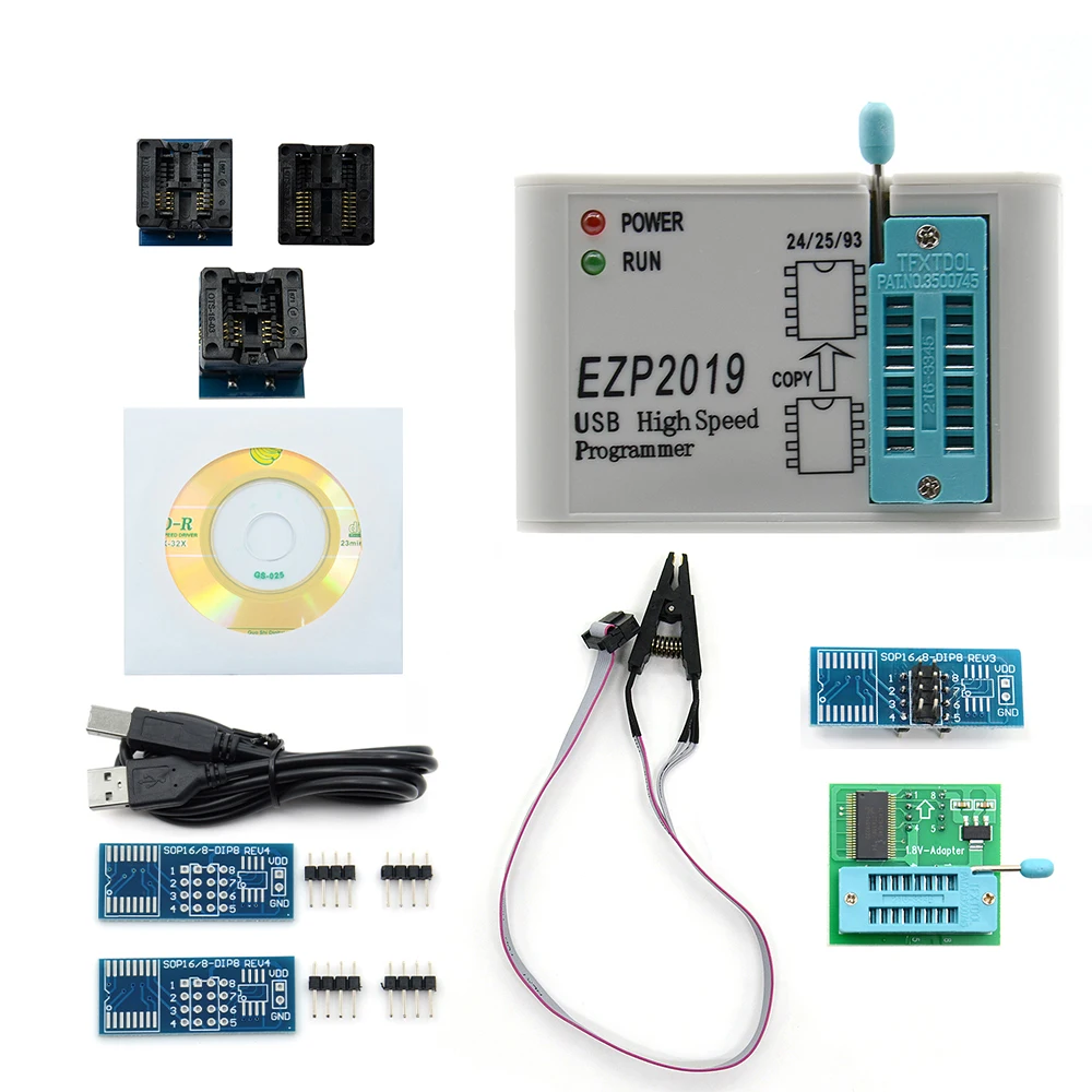 Ezp EZP2019 с высоким уровнем Скорость USB SPI программатор+ 7dapters Поддержка 24 25 93 EEPROM 25 флэш-память, BIOS Чип