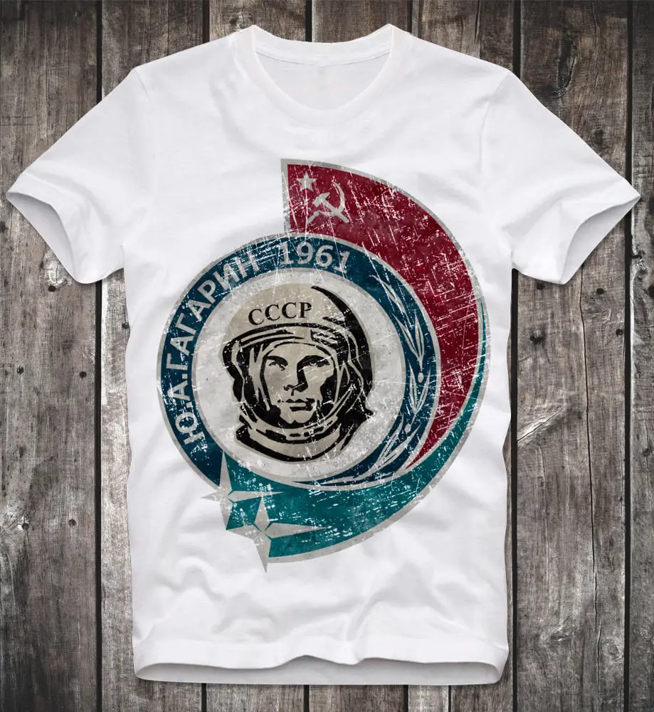 Мужская футболка с круглым вырезом и в стиле ретро Interkosmos Cccp Yuri Gagarin Vintagenew