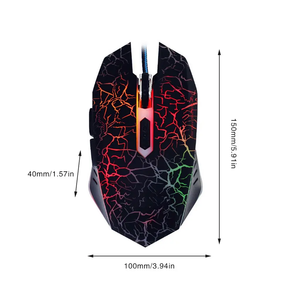 Игровой Мышь Usb светильник трещины 6-кнопочная Проводная Мышь цветная мышь Портативный прочный отзывчивый светодиодная охлаждающаяся светильник