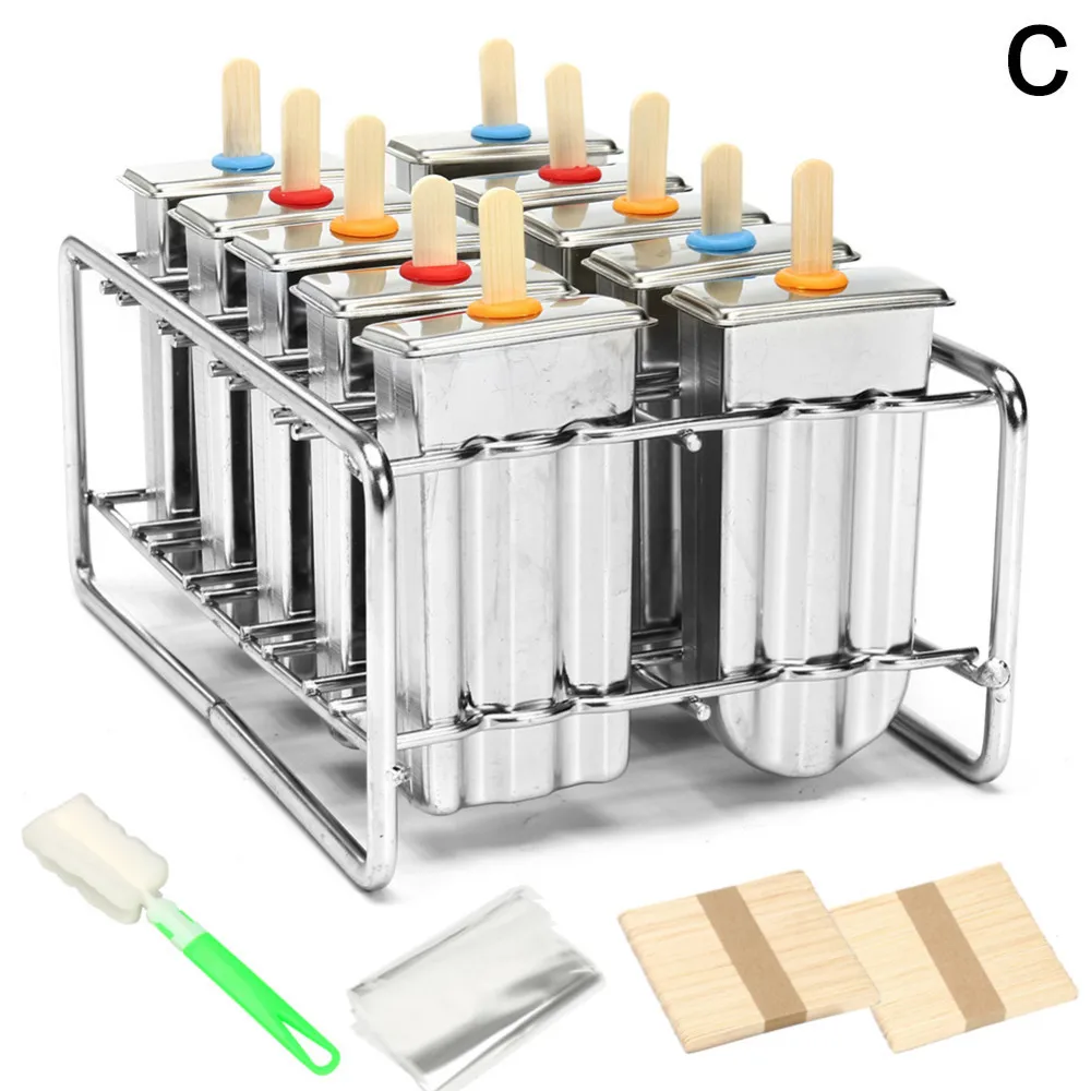 Домашние DIY Замороженные 304 формы для мороженого из нержавеющей стали держатели для палочек для мороженого 10 Формочки Для Мороженого круглые плоские охладительные формочки для льда - Цвет: C