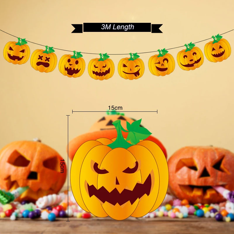 ハロウィン装飾絵文字カボチャ紙バナー 3 メートル 8 Pumkins ダブルサイドプリントホオジロバナー花輪ハロウィーン家の装飾 パーティー用自作デコレーション Aliexpress