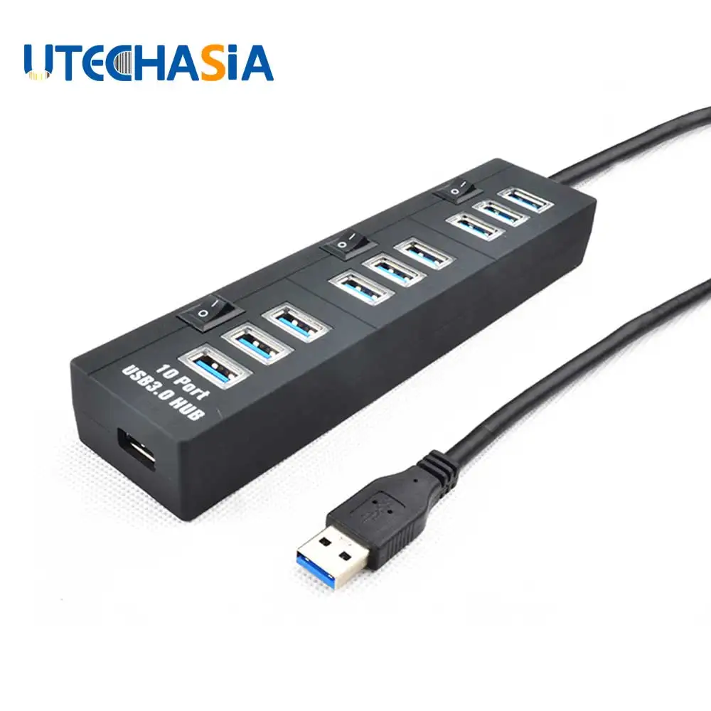 

Mini USB Hub 3.0 10 Ports Hub Sharing Switch High Speed USB Splitter Adapter For PC Notebook Computer Black