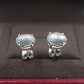 

Real Sterling S925 Silver Earrings Prehnite Round For Women Ladies Girl 18*9mm Stud Earrings