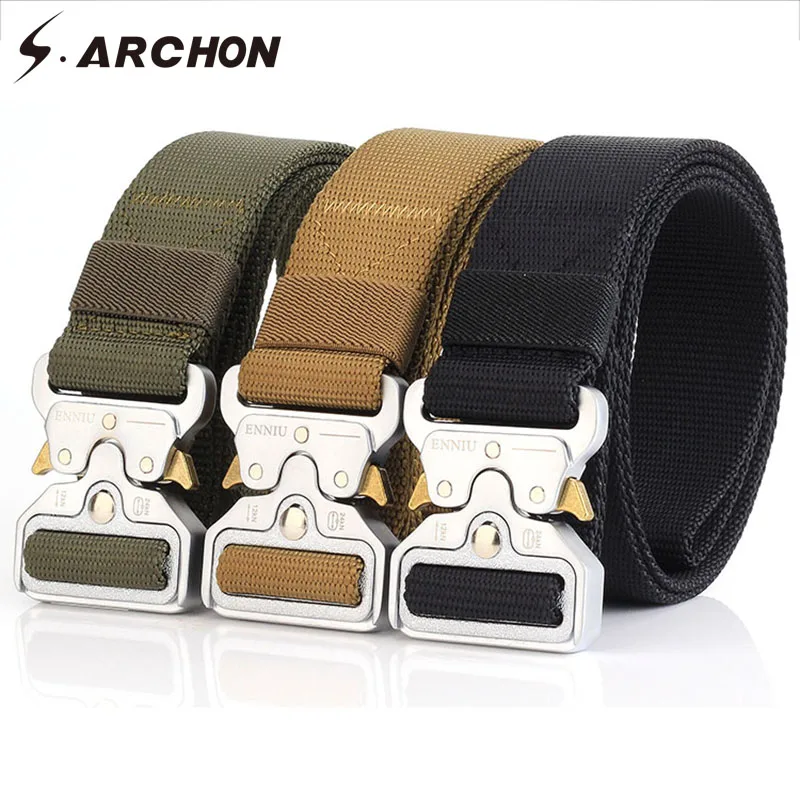 

S.ARCHON Tactical Belt Mens Combat Safety Knock Off Tactical Belt Men Military Equipment Heavy Duty US Army Metal Belts 5 Colors