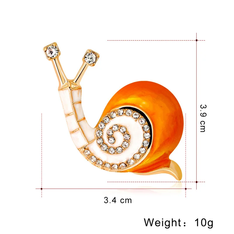 Милая оранжевая эмалированная улитка, броши, стразы, украшение, металлическое покрытие, насекомое, дизайнерская брошь, булавка для девочек, бижутерия