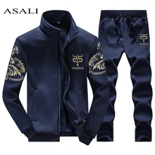 ASALI 2017 männer Sportwear Anzug Sweatshirt Trainingsanzug Ohne Hoodie Männer Casual Aktiven Anzug Reißverschluss Outwear 2 STÜCK Jacke + hosen Sets
