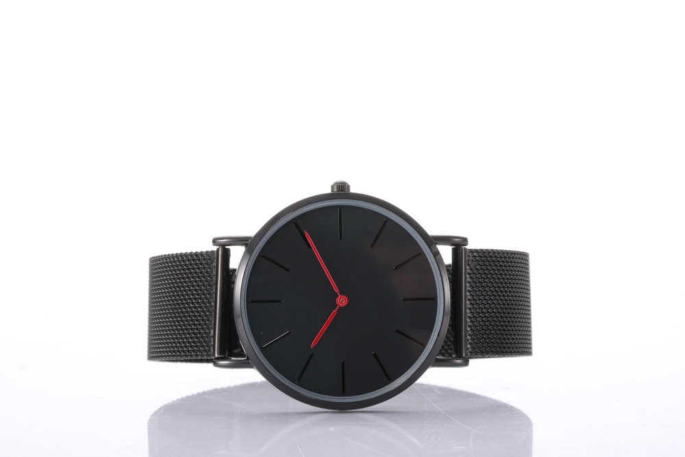 Черный Чехол черный циферблат уход за кожей лица дизайн часы с кварцевым механизмом