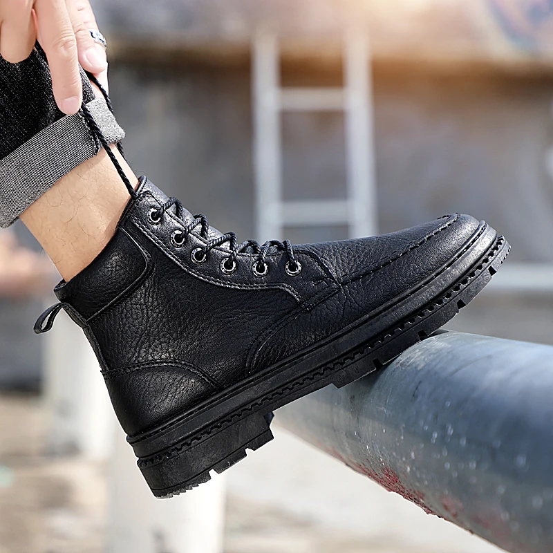 Мужские кожаные ботинки с круглым носком chaussure homme 3 цвета однотонные