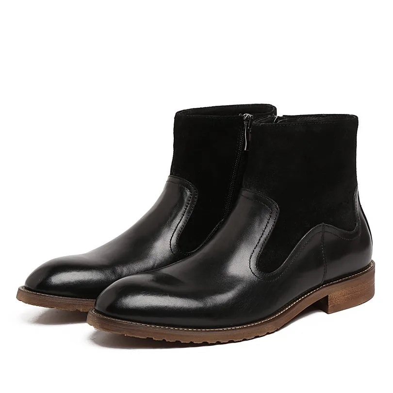

2016 New Arrival Real Genuine Leather Cow Formal Brand Man Ankle Boots Round Toe Suede Men's Cowboy Martin Rubber Shoes GLM1149