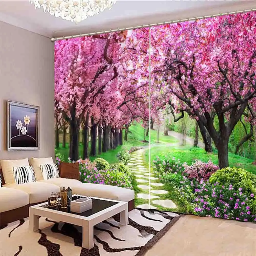 

The cherry blossom trees 3D Window Curtains Living Room bedroom Drapes Rideaux factory Customized size shower Shading cloth