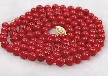 

36"LONG 7-7.5mm Japan Red Coral Round Beads Necklace
