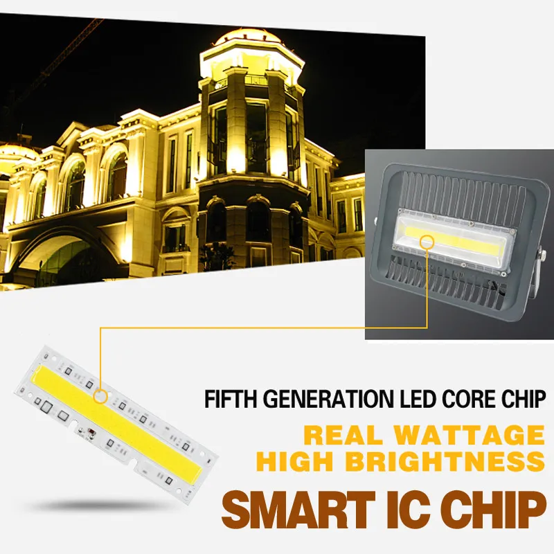 Светодиодный прожектор 30 Вт 50 Вт 100 Вт IP65 Водонепроницаемый AC 220 В 110 В Smart IC COB Точечный светильник напольный настенный светильник холодный белый теплый белый