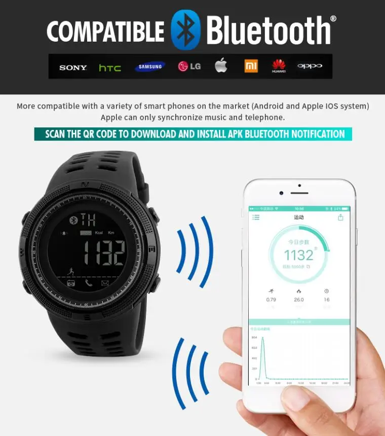 Модные мужские Смарт Bluetooth спортивные часы Chrono калории шагомер часы для Apple IOS Android цифровые наручные часы Relogios