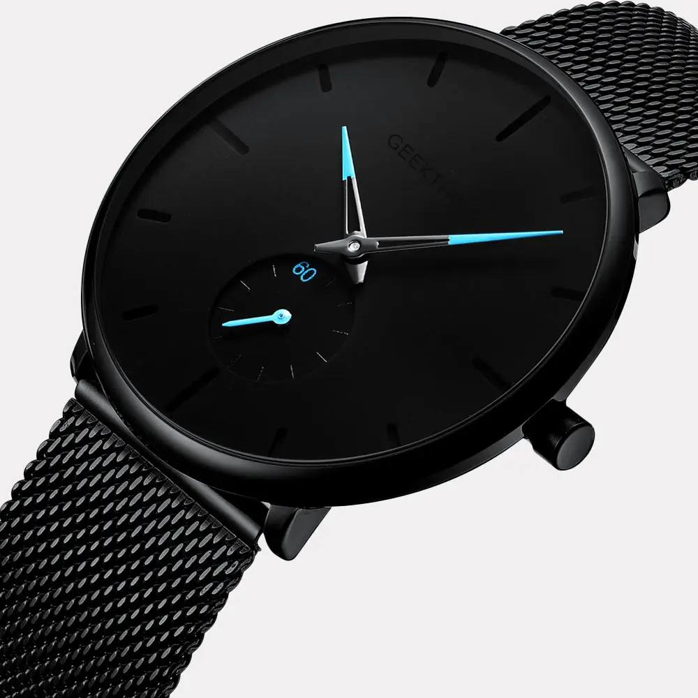 Ultra Thin Creative Black Stainless steel Quartz Watches Men Simple...