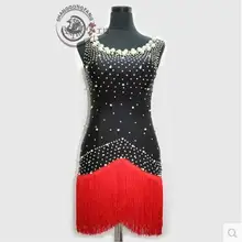 Стиль Костюмы для латинских танцев жемчуг без рукавов кисточкой конкурс латиноамериканских танцев платья для женщин Детские платья для латинских танцев S-4XL